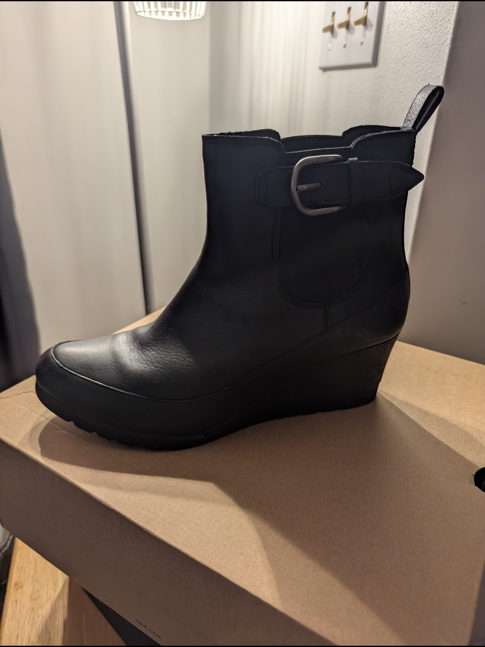 UGG Black Wedge Ankle Boot with Side Buckle